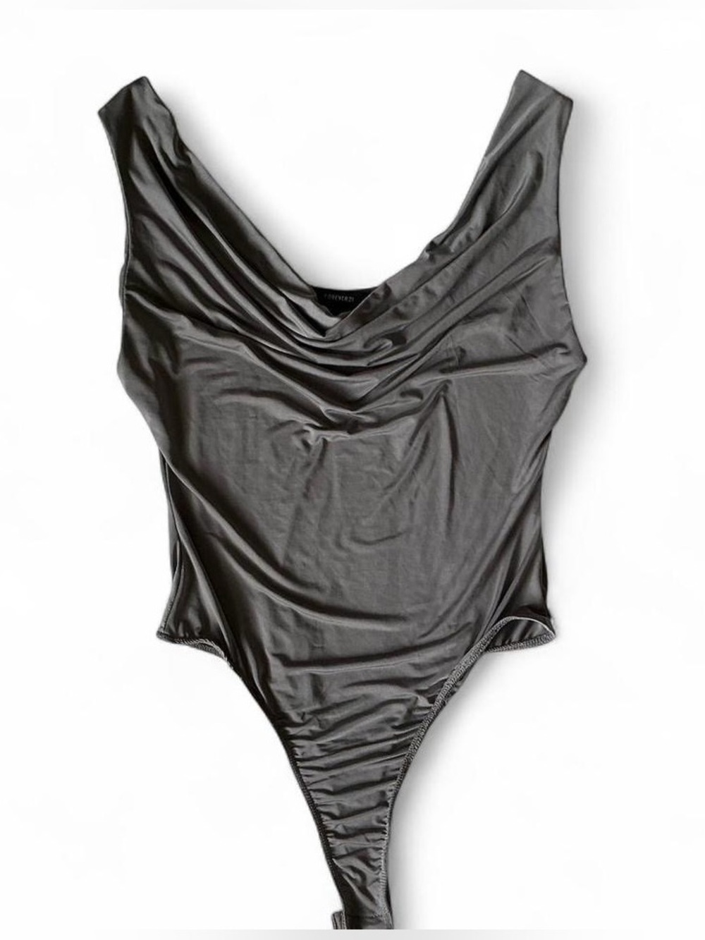Satin Taupe Cowl Neck Bodysuit